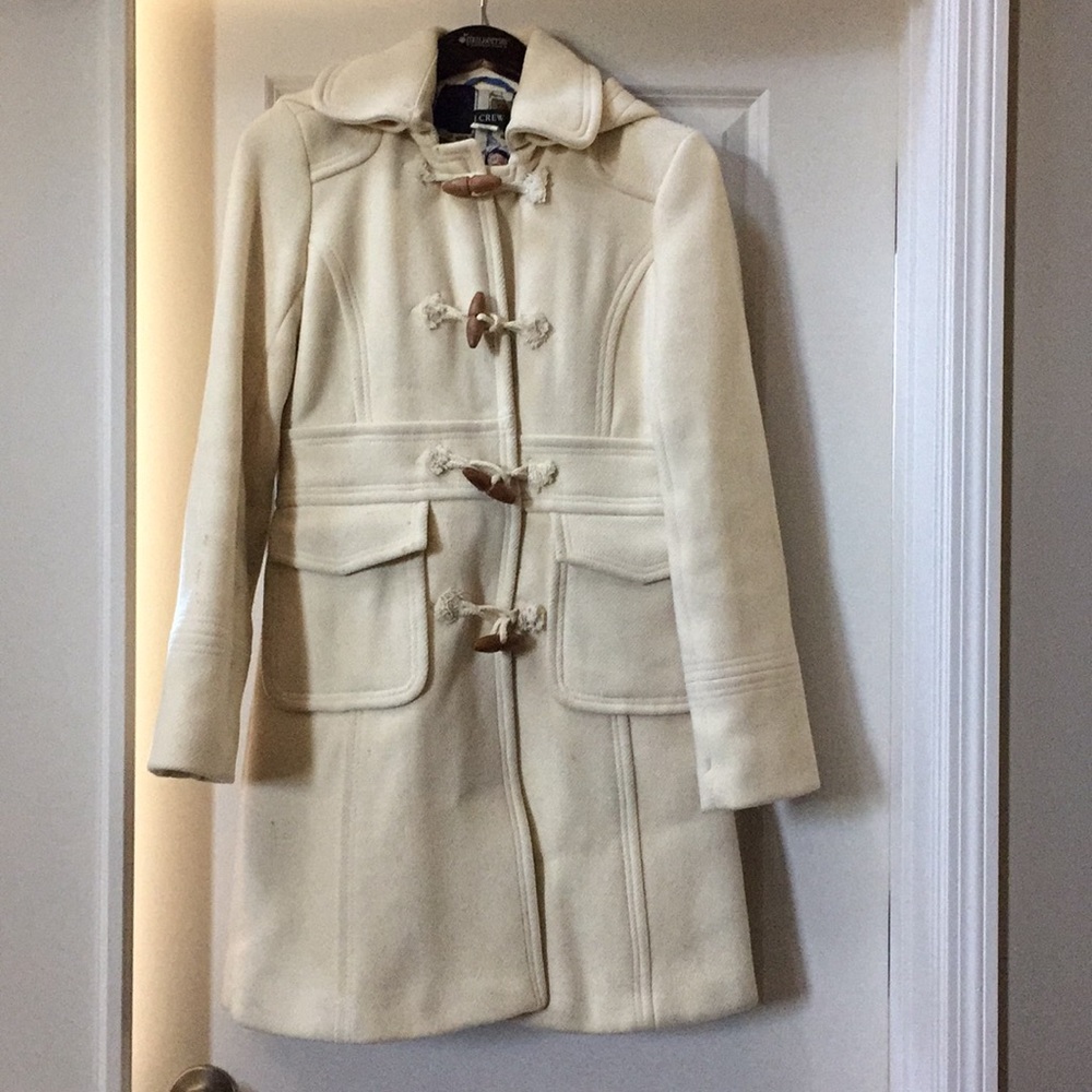 J. Crew Ivory Wool Toggle Coat